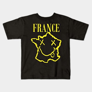 Vibrant France: Unleash Your 90s Grunge Spirit! Smiling Squiggly Mouth Dazed Smiley Face Kids T-Shirt